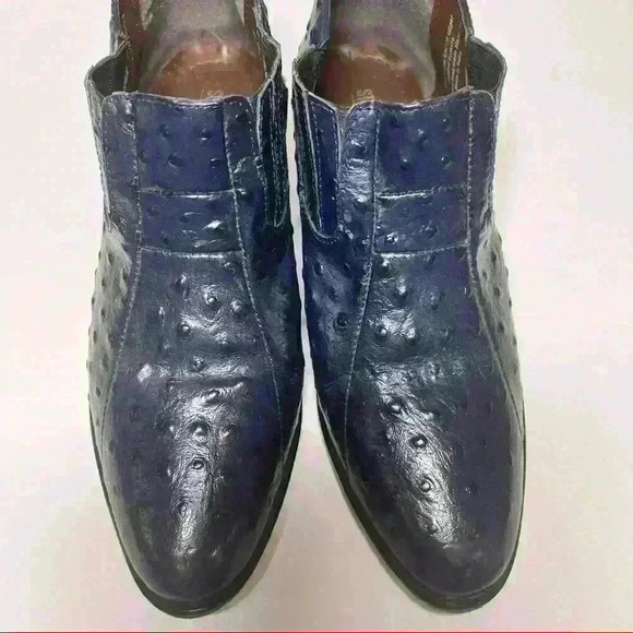 STACY ADAMS Ankle Boots Men Sz 9 1/2M Pull on Ostrict Quill Print Leather Blue - Picture 4 of 10